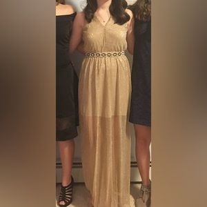 XS long, gold dress from Francesca’s with over skirt. only worn once.